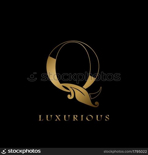 Golden Outline Initial Letter Q luxury Logo, creative vector design concept for luxurious business.