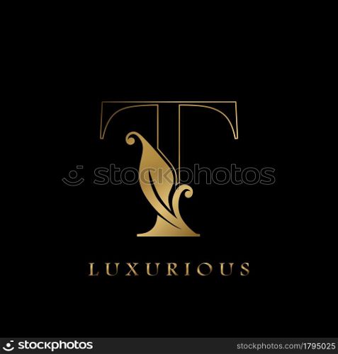 Golden Outline Initial Letter T luxury Logo, creative vector design concept for luxurious business.