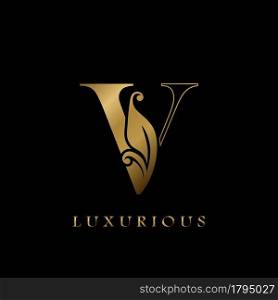 Golden Outline Initial Letter V luxury Logo, creative vector design concept for luxurious business.