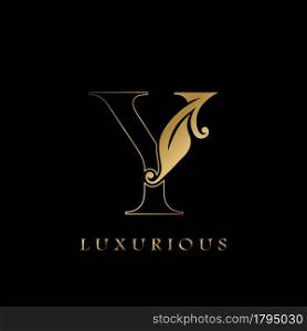 Golden Outline Initial Letter Y luxury Logo, creative vector design concept for luxurious business.