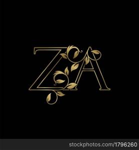 Golden Outline Initial Letter Z and A, Z A Luxury Logo Icon, Vintage Gold Letter Logo Design