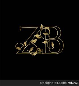 Golden Outline Initial Letter Z and B, Z B Luxury Logo Icon, Vintage Gold Letter Logo Design