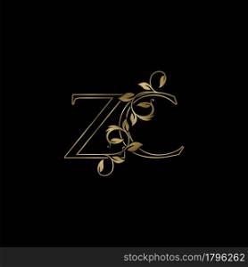 Golden Outline Initial Letter Z and C, Z C Luxury Logo Icon, Vintage Gold Letter Logo Design