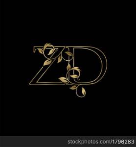 Golden Outline Initial Letter Z and D, Z D Luxury Logo Icon, Vintage Gold Letter Logo Design