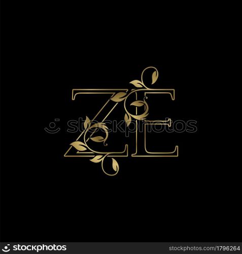 Golden Outline Initial Letter Z and E, Z E Luxury Logo Icon, Vintage Gold Letter Logo Design