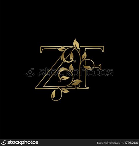 Golden Outline Initial Letter Z and F, Z F Luxury Logo Icon, Vintage Gold Letter Logo Design
