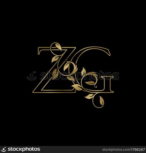 Golden Outline Initial Letter Z and G, Z G Luxury Logo Icon, Vintage Gold Letter Logo Design