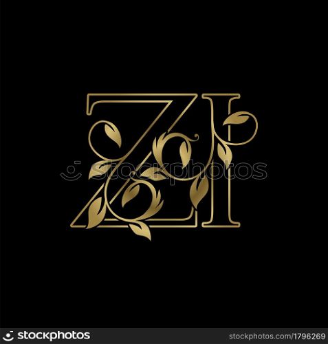 Golden Outline Initial Letter Z and I, Z I Luxury Logo Icon, Vintage Gold Letter Logo Design