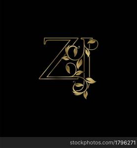 Golden Outline Initial Letter Z and J, Z J Luxury Logo Icon, Vintage Gold Letter Logo Design
