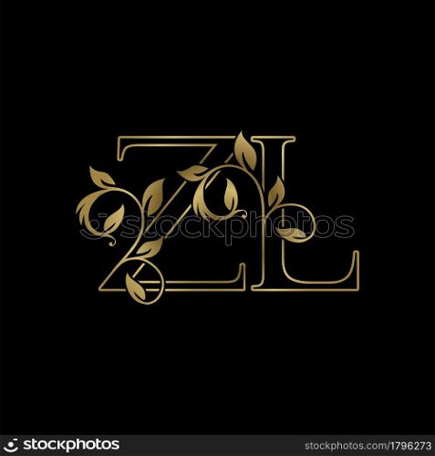 Golden Outline Initial Letter Z and L, Z L Luxury Logo Icon, Vintage Gold Letter Logo Design