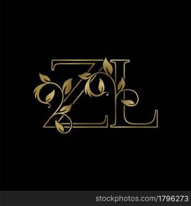 Golden Outline Initial Letter Z and L, Z L Luxury Logo Icon, Vintage Gold Letter Logo Design