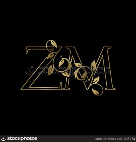 Golden Outline Initial Letter Z and M, Z M Luxury Logo Icon, Vintage Gold Letter Logo Design