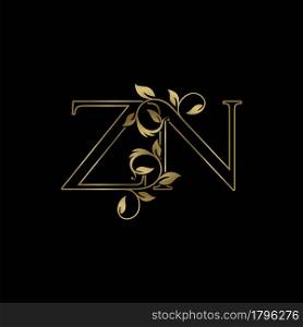 Golden Outline Initial Letter Z and N, ZN Luxury Logo Icon, Vintage Gold Letter Logo Design