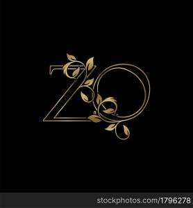 Golden Outline Initial Letter Z and O, Z O Luxury Logo Icon, Vintage Gold Letter Logo Design
