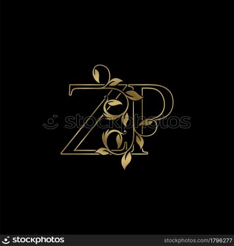 Golden Outline Initial Letter Z and P, Z P Luxury Logo Icon, Vintage Gold Letter Logo Design
