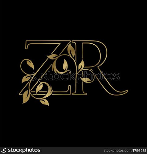 Golden Outline Initial Letter Z and R, ZR Luxury Logo Icon, Vintage Gold Letter Logo Design