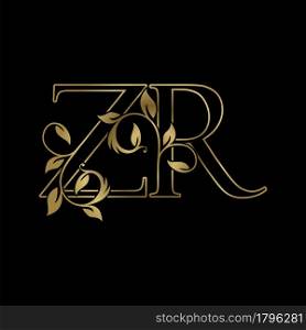 Golden Outline Initial Letter Z and R, ZR Luxury Logo Icon, Vintage Gold Letter Logo Design