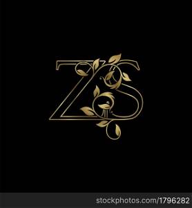 Golden Outline Initial Letter Z and S, ZS Luxury Logo Icon, Vintage Gold Letter Logo Design