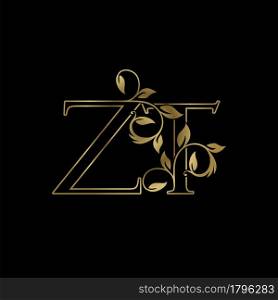 Golden Outline Initial Letter Z and T, Z T Luxury Logo Icon, Vintage Gold Letter Logo Design