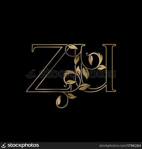 Golden Outline Initial Letter Z and U, Z U Luxury Logo Icon, Vintage Gold Letter Logo Design