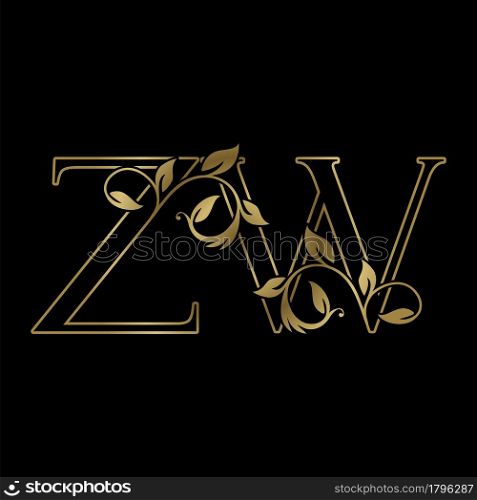 Golden Outline Initial Letter Z and W, Z W Luxury Logo Icon, Vintage Gold Letter Logo Design