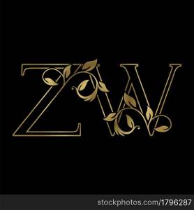 Golden Outline Initial Letter Z and W, Z W Luxury Logo Icon, Vintage Gold Letter Logo Design