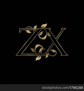 Golden Outline Initial Letter Z and X, Z X Luxury Logo Icon, Vintage Gold Letter Logo Design