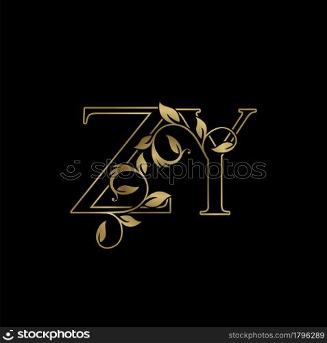 Golden Outline Initial Letter Z and Y, Z Y Luxury Logo Icon, Vintage Gold Letter Logo Design