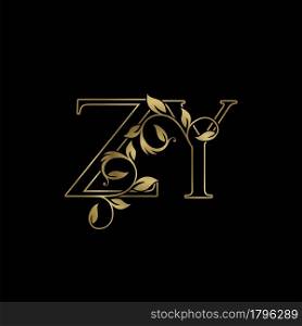 Golden Outline Initial Letter Z and Y, Z Y Luxury Logo Icon, Vintage Gold Letter Logo Design