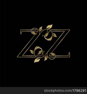 Golden Outline Initial Letter Z, Z Z Luxury Logo Icon, Vintage Gold Letter Logo Design