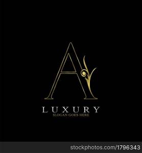 Golden Outline Luxury Initial Letter A Logo Icon, simple vector design concept gold color.
