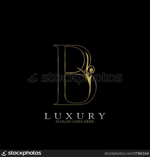 Golden Outline Luxury Initial Letter B Logo Icon, simple vector design concept gold color.