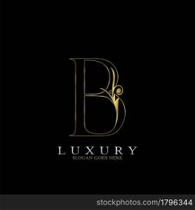 Golden Outline Luxury Initial Letter B Logo Icon, simple vector design concept gold color.