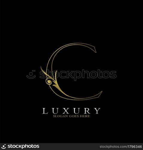 Golden Outline Luxury Initial Letter C Logo Icon, simple vector design concept gold color.