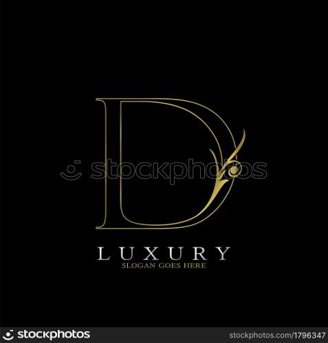 Golden Outline Luxury Initial Letter D Logo Icon, simple vector design concept gold color.