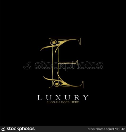 Golden Outline Luxury Initial Letter E Logo Icon, simple vector design concept gold color.