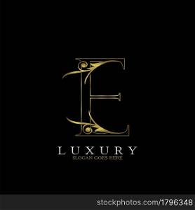 Golden Outline Luxury Initial Letter E Logo Icon, simple vector design concept gold color.