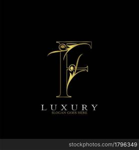 Golden Outline Luxury Initial Letter F Logo Icon, simple vector design concept gold color.