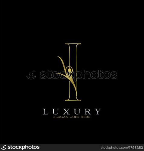 Golden Outline Luxury Initial Letter I Logo Icon, simple vector design concept gold color.