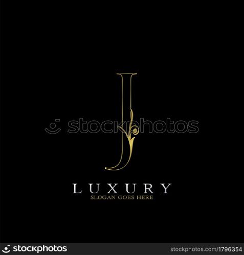 Golden Outline Luxury Initial Letter J Logo Icon, simple vector design concept gold color.