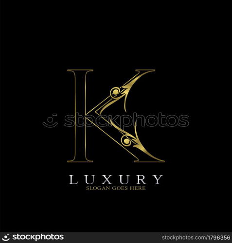 Golden Outline Luxury Initial Letter K Logo Icon, simple vector design concept gold color.