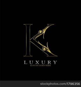 Golden Outline Luxury Initial Letter K Logo Icon, simple vector design concept gold color.