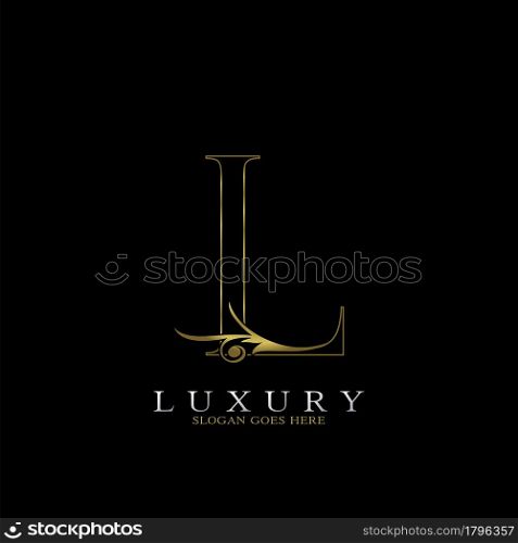 Golden Outline Luxury Initial Letter L Logo Icon, simple vector design concept gold color.