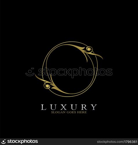Golden Outline Luxury Initial Letter O Logo Icon, simple vector design concept gold color.
