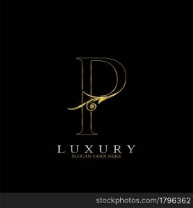 Golden Outline Luxury Initial Letter P Logo Icon, simple vector design concept gold color.