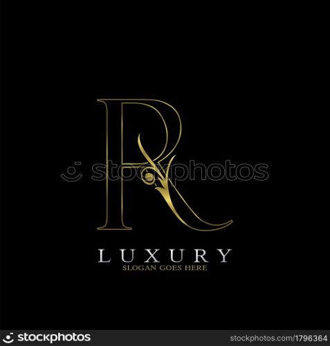 Golden Outline Luxury Initial Letter R Logo Icon, simple vector design concept gold color.