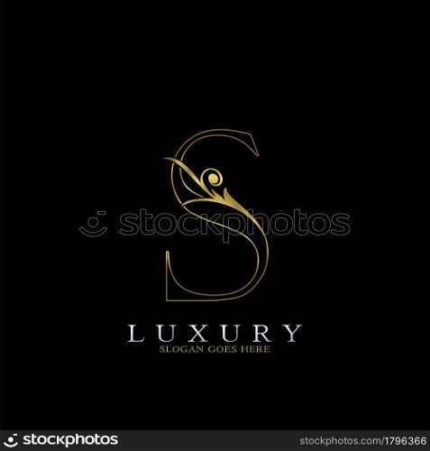 Golden Outline Luxury Initial Letter S Logo Icon, simple vector design concept gold color.