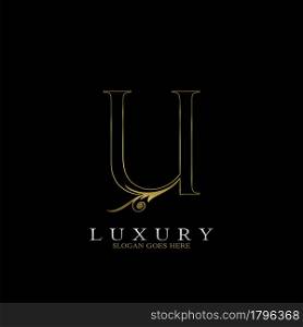 Golden Outline Luxury Initial Letter U Logo Icon, simple vector design concept gold color.