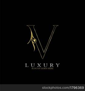 Golden Outline Luxury Initial Letter V Logo Icon, simple vector design concept gold color.