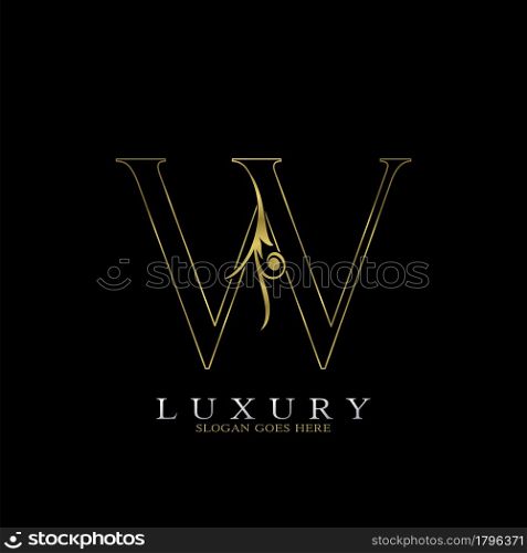 Golden Outline Luxury Initial Letter W Logo Icon, simple vector design concept gold color.